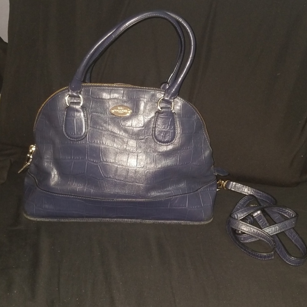 Coach Navy Crocodile Print Dome Purse